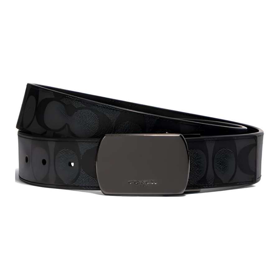 COACH COACH PVC Polyvinyl Chloride Leather Belts Men's Black/Charcoal Gray Width 3.8cm