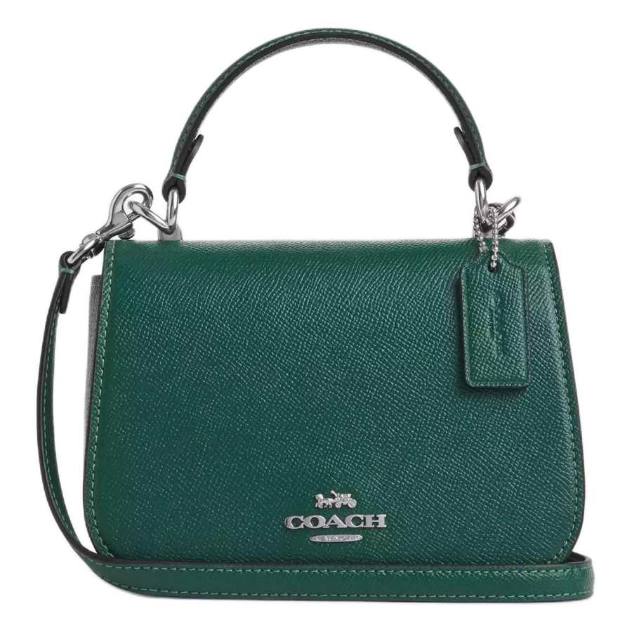 COACH Cross Grain Leather One Shoulder Handbag Small Women's Emeralds Green