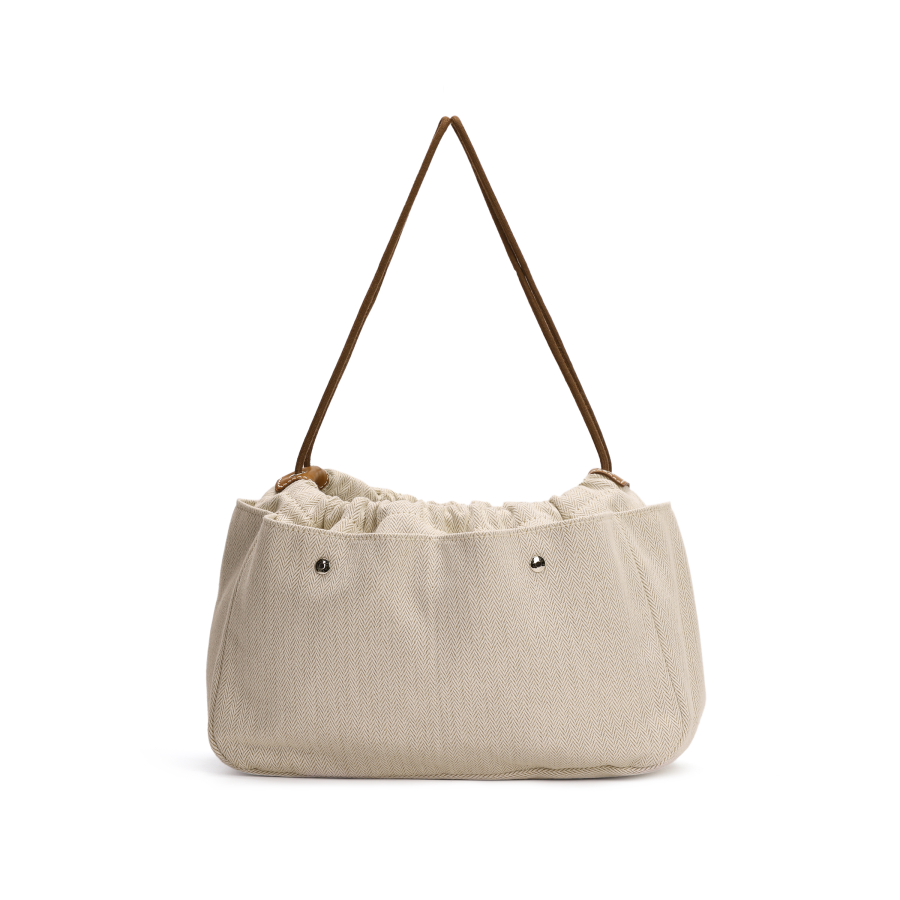 HERMES Canvas With Barenia Calfskin Canvas Bag With Insert Clutch Women's Natural/Fauve Light Tawny