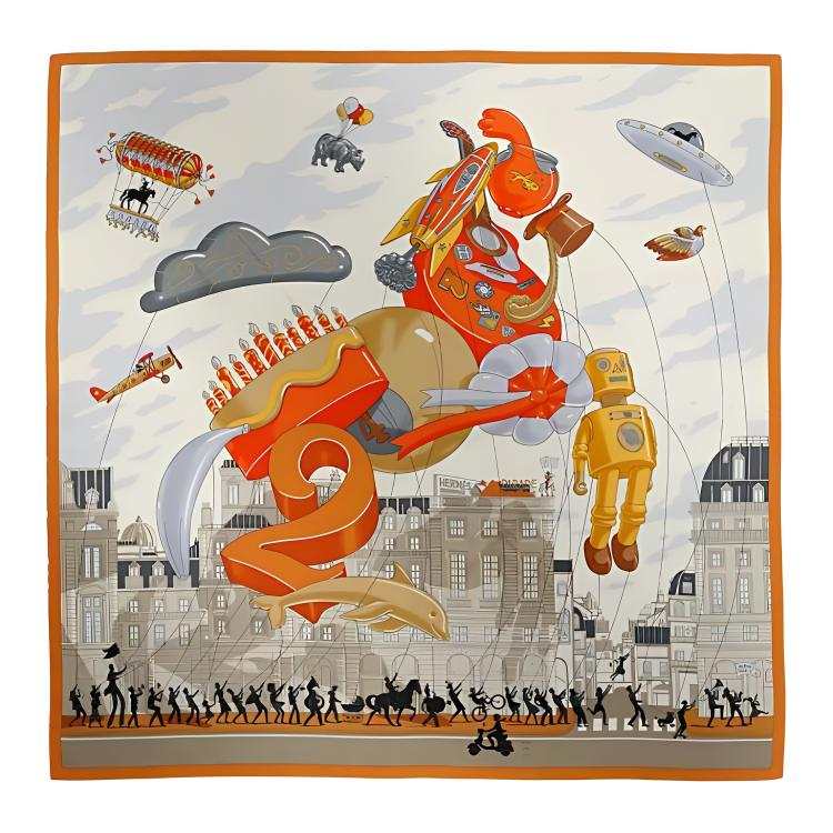 HERMES Cruise Mulberry Silk Scarves Women's Ripe Orange
