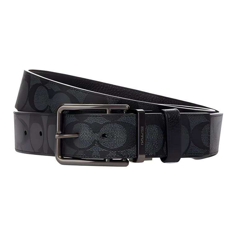 COACH COACH Leather Belts Men's Black/Black Gray Width 3.8cm
