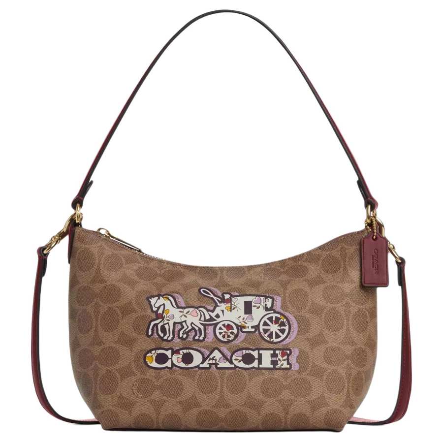 COACH COACH Coated Canvas Shoulder Bag Small Women's Tan