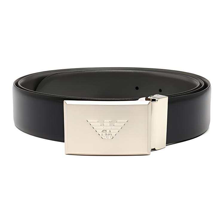 EMPORIO ARMANI Split Cow Leather Belts Men's Black Width 3.5cm