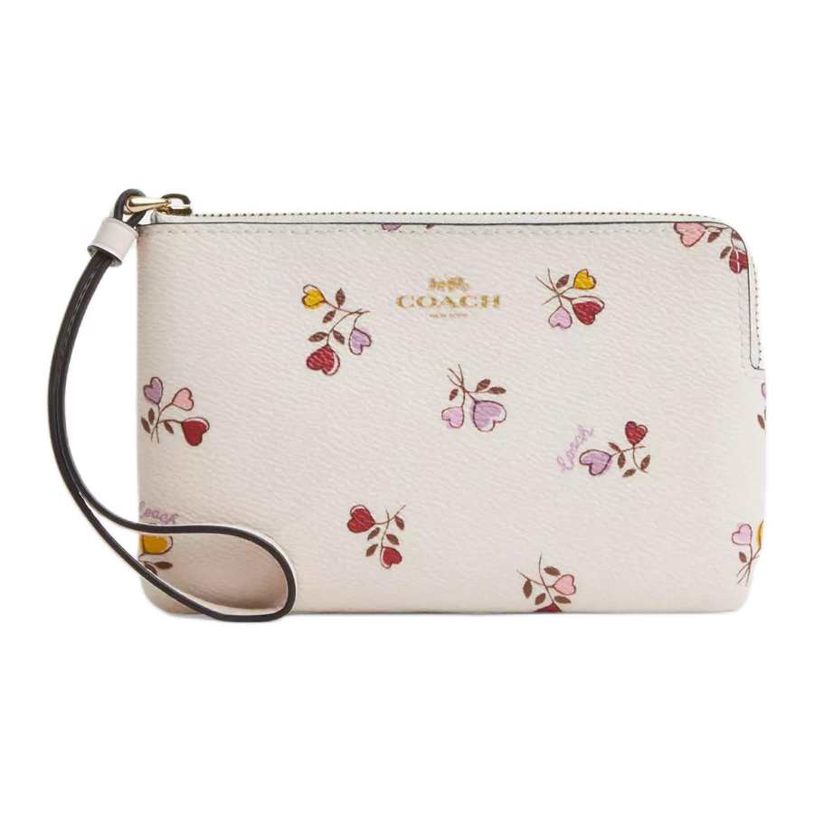 COACH Corner Zip Coated Canvas Clutch Small Women's Chalk Multicolor