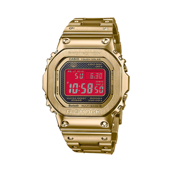 CASIO CASIO Custom Collection GMW B5000GD 9A Solar Movement Metal Strap Watch Unisex Red Watch Dial