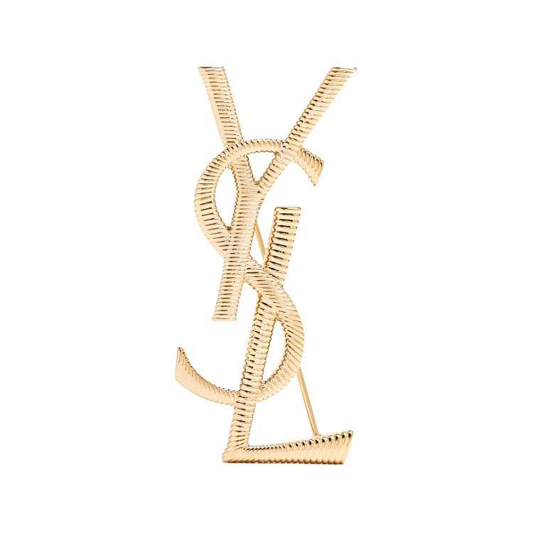 SAINT LAURENT SAINT LAURENT Cassandre Logo Engraved Brooch
