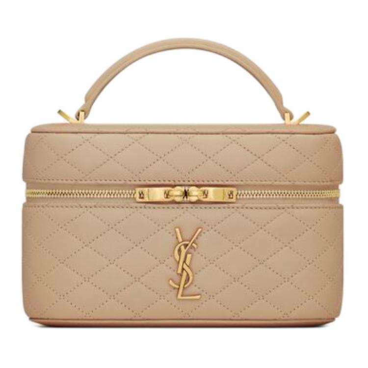 SAINT LAURENT GABY Lambskin Makeup Bag, Shoulder Bag, Crossbody Bag, Handbag Women's Toffee