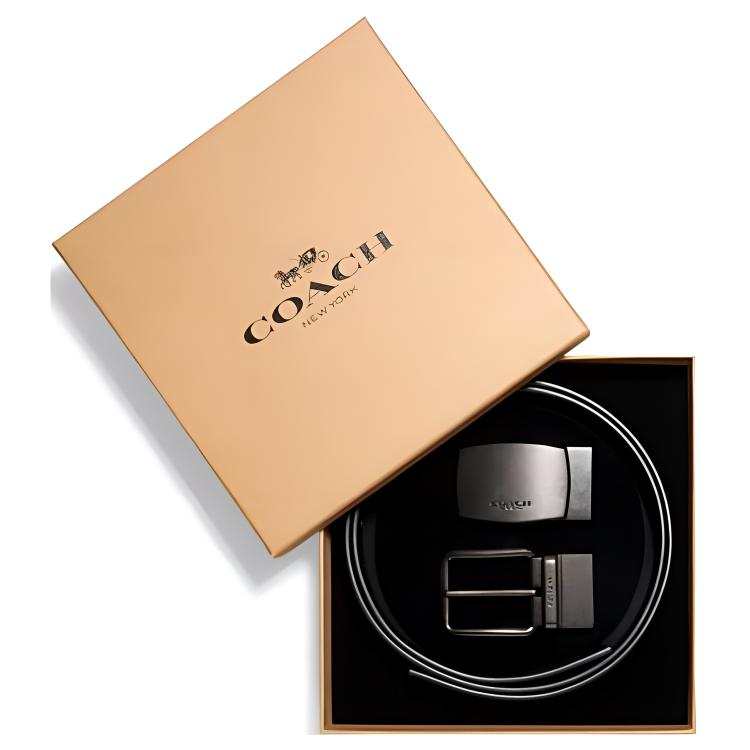 COACH Coated Canvas With Calfskin Leather Belts Men's Gray/Black Width 3.8cm