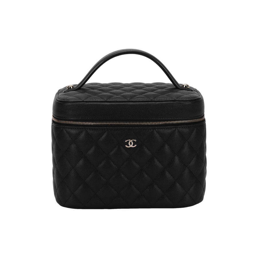 CHANEL Grain Cow Leather Material Gold Metal Box Bag Makeup Bag Handbag Women's Black