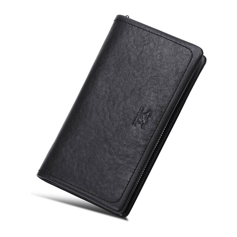 SEPTWOLVES Cow Leather Clutch Long Wallet, Card Holder Unisex Black