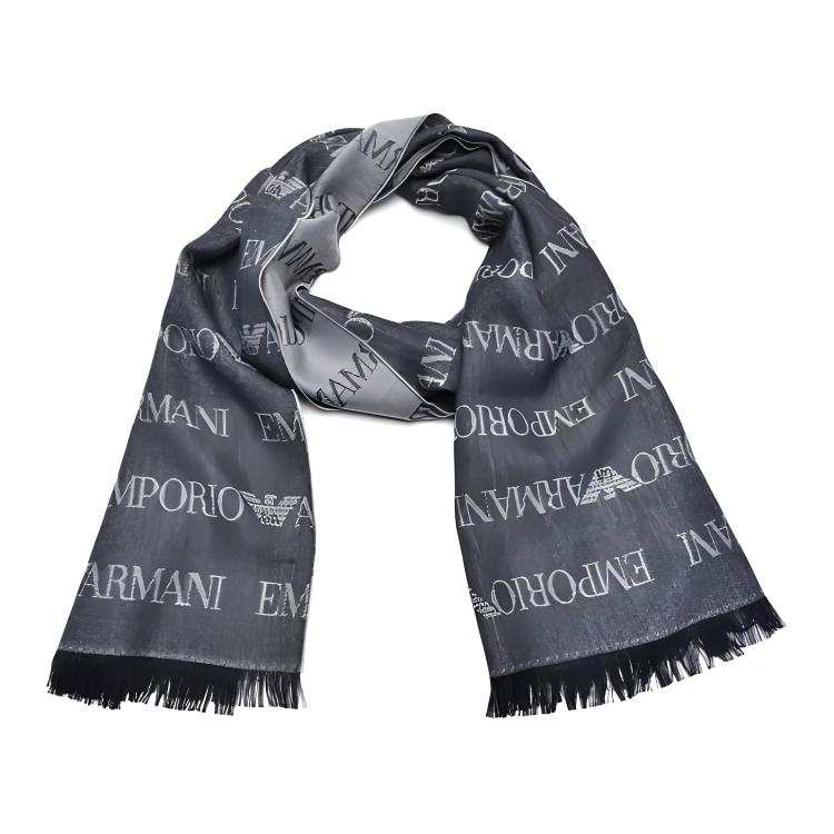 Emporio Armani Logo Patterned Fringed Scarf