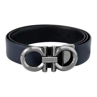 FERRAGAMO Cow Leather Belts Men's Dark Blue/Black Width 3.5cm