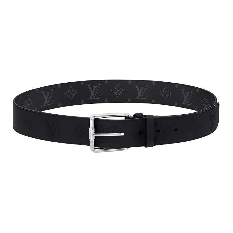 LOUIS VUITTON Metal Leather Coated Canvas Leather Belts Men's Black Width 4cm
