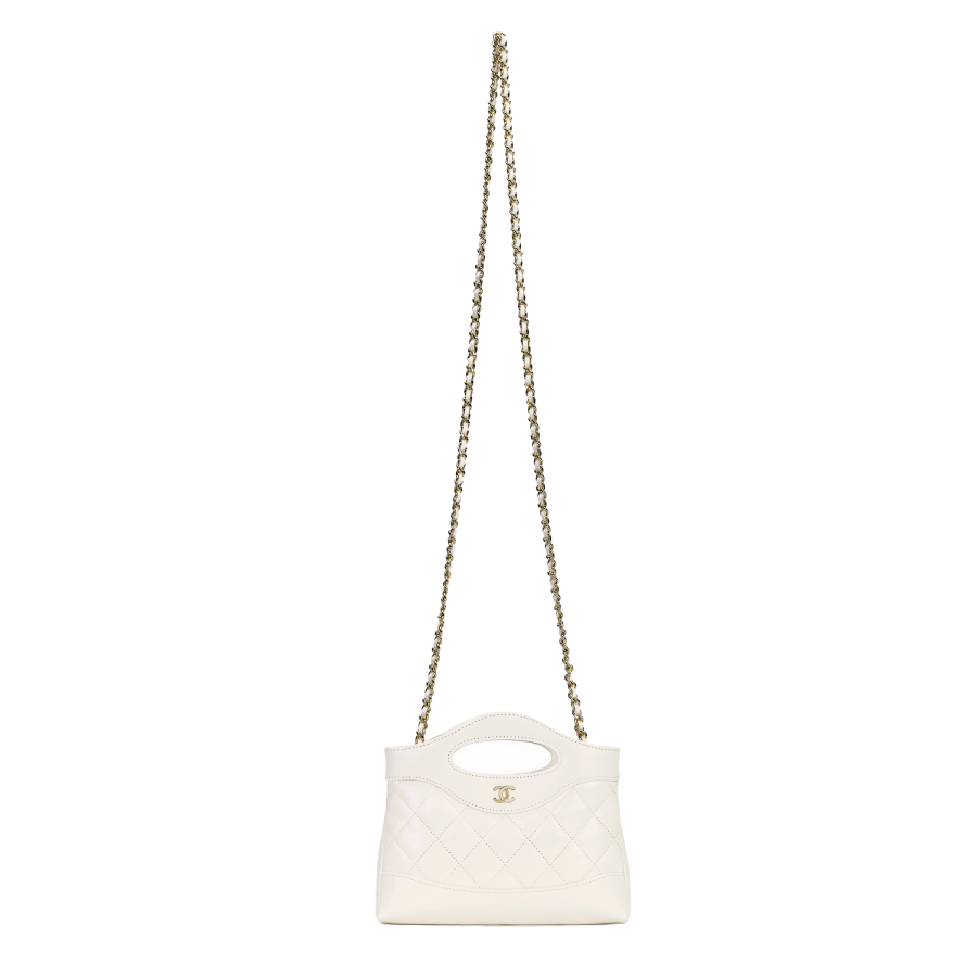 CHANEL 31Bag Sheepskin Material Gold Metal Crossbody Handbag Women's White