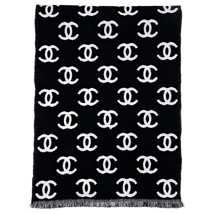 CHANEL Wool Knit Scarves Women's Black