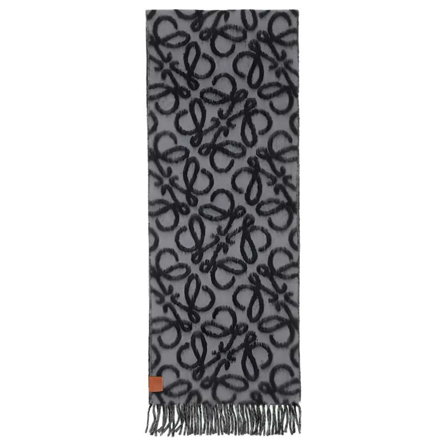 LOEWE Wool Alpaca Calfskin Knit Scarves Women's Gray