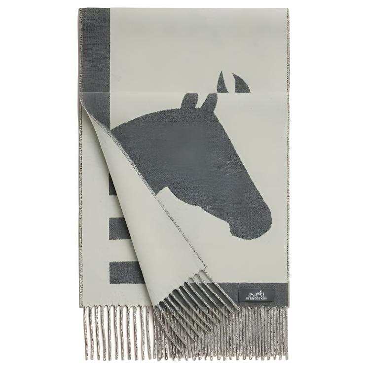 HERMES HERMES Cashmere Knit Scarves Unisex Gray