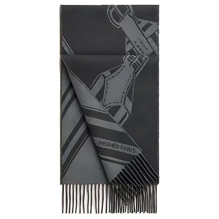 HERMES HERMES Sangle Zigzag Cashmere Knit Scarves Men's Gray