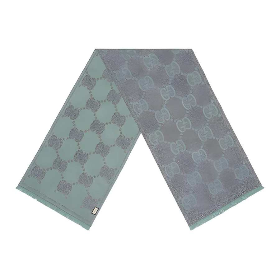 GUCCI Knit Scarves Unisex Gray Green