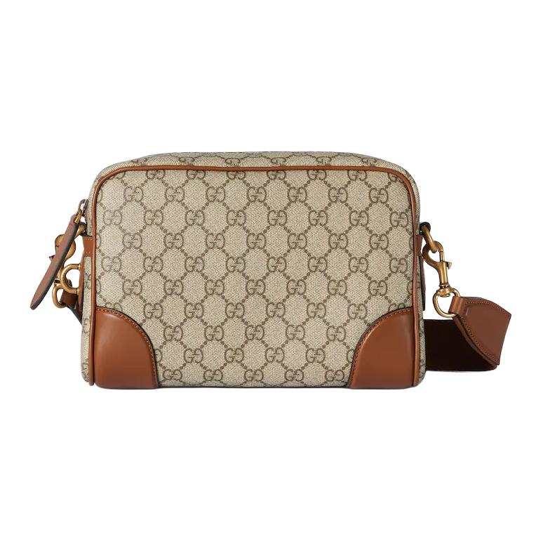 GUCCI GG Emblem Coated Fabric Shoulder Bag, Crossbody Bag Small Men's Beige & Dark Brown