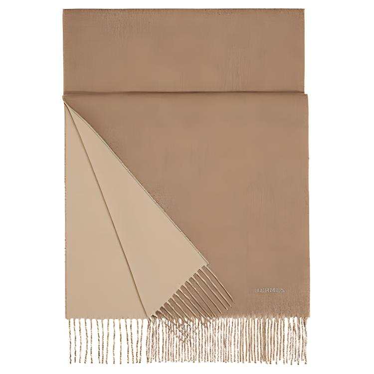 HERMES HERMES Cashmere Knit Scarves Unisex Camel