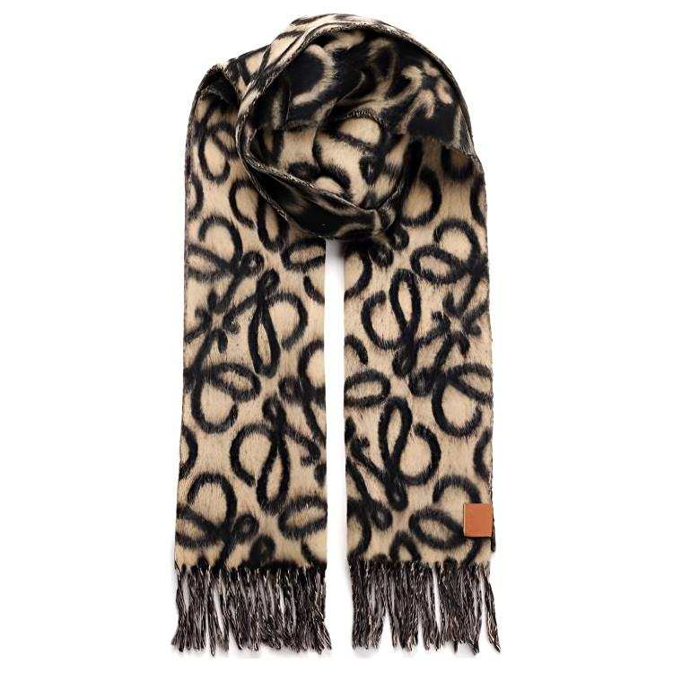 LOEWE Wool Alpaca Polyamide Knit Scarves Women's Brown