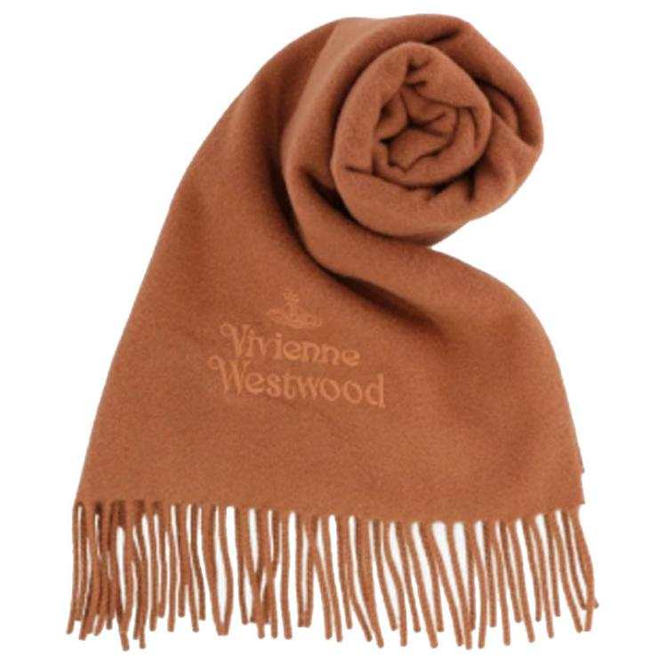 Vivienne Westwood Lambswool Knit Scarves Unisex Cinnamon