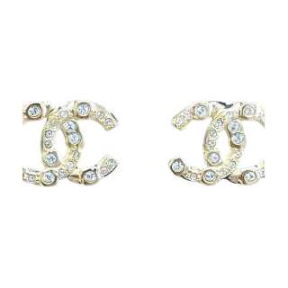 CHANEL Rhinestone Earrings Women's Gold