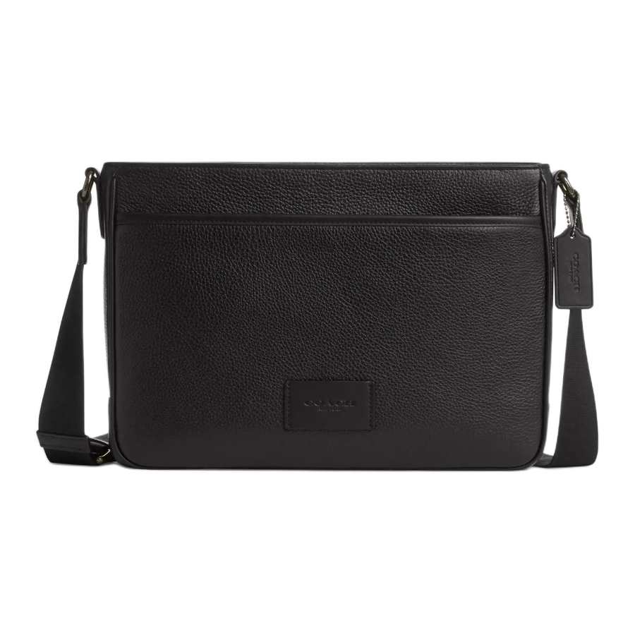 COACH Refined Pebble Pattern Leather Shoulder Bag, Crossbody Bag Large Men's Black