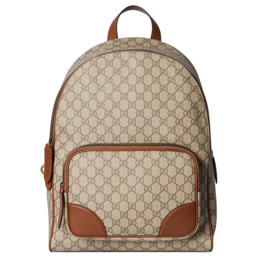 GUCCI GG Emblem Coated Canvas Backpack Medium Men's Beige & Dark Brown