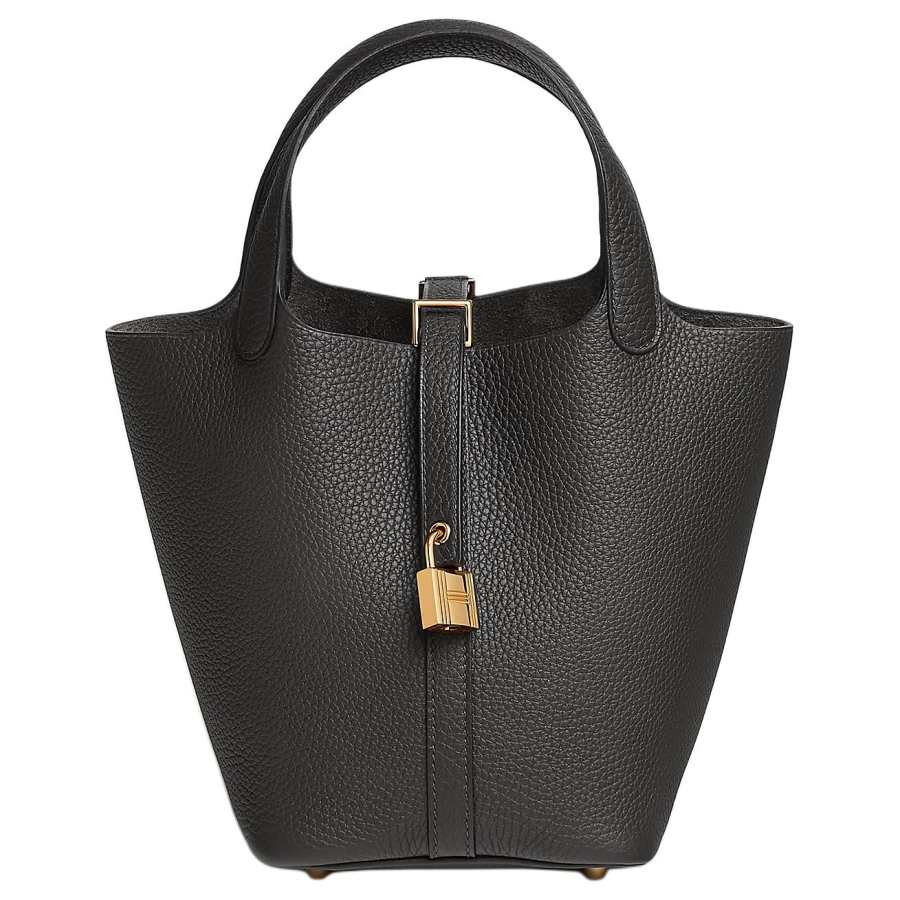 HERMES Picotin Lock Clemence Bullock Leather Basket Bag, Bucket Bag, Handbag 18 Women's O0 Dark Bronze Black Copper