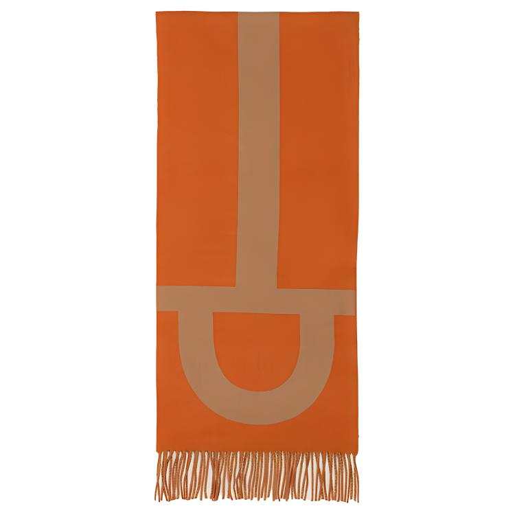 HERMES Cashmere Velvet Scarves Unisex Orange