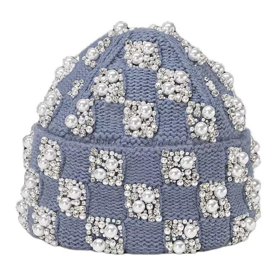 LOUIS VUITTON Wool, Glass Pearl, Rhinestone Beanies Men's Light Blue