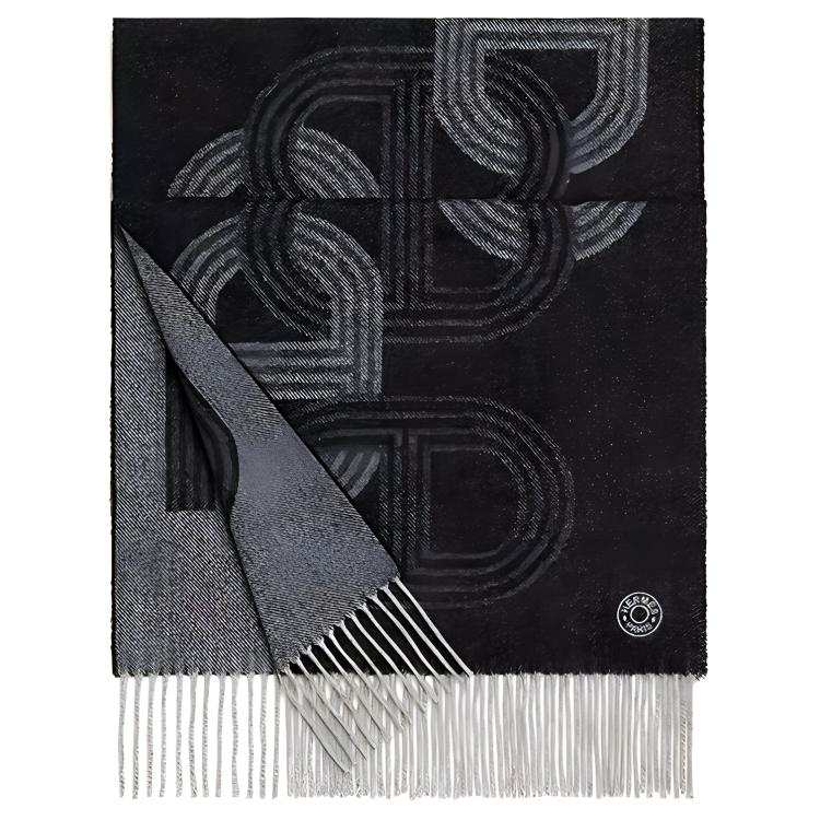 HERMES HERMES Faubourg Knit Scarves Men's Black/Gray