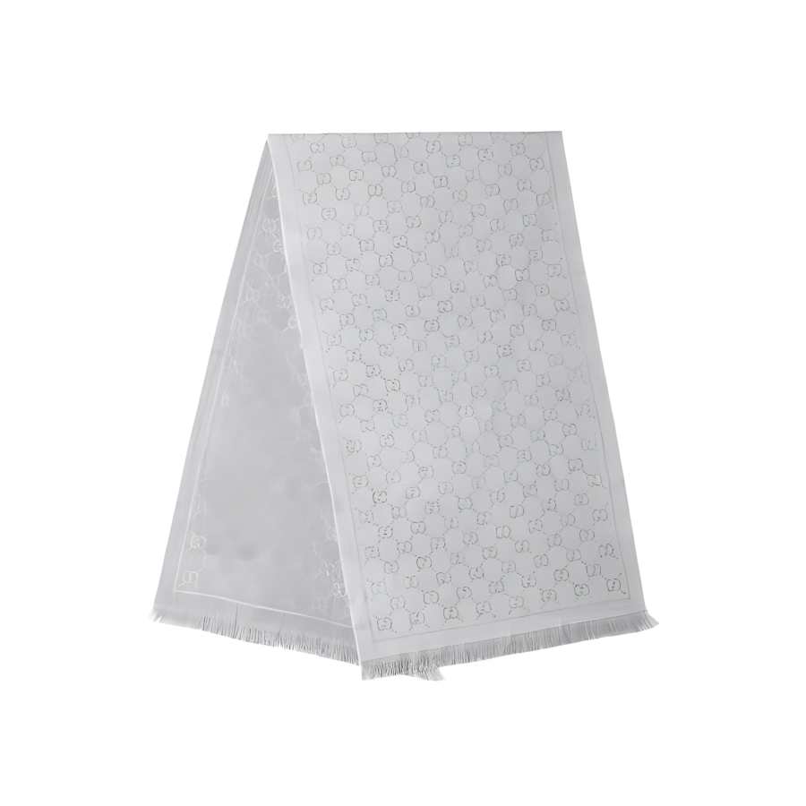 GUCCI GG Wool Knit Scarves Unisex Light Gray