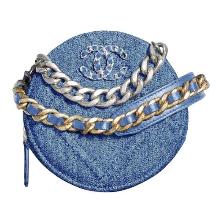 CHANEL Denim Round Bag, Shoulder Bag, Crossbody Bag Women's Light Blue
