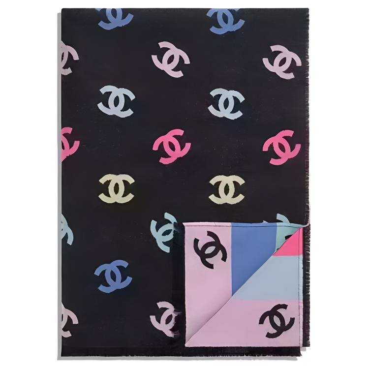 CHANEL Mulberry Silk Cashmere Polyamide Sheep Wool Knit Scarves Women's Multicolor