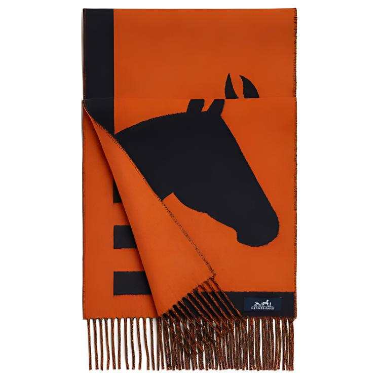 HERMES HERMES Cashmere Knit Scarves Unisex Orange