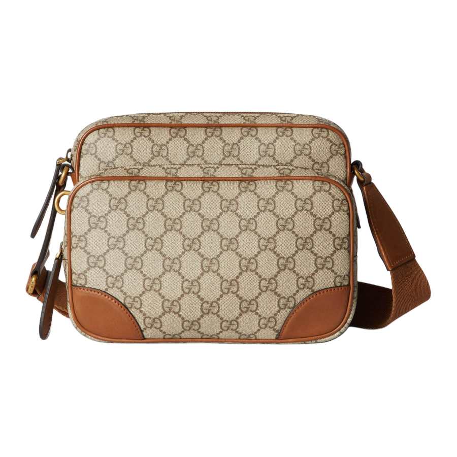 GUCCI GG Emblem Coated Fabric Shoulder Bag, Crossbody Bag Medium Men's Beige & Brown