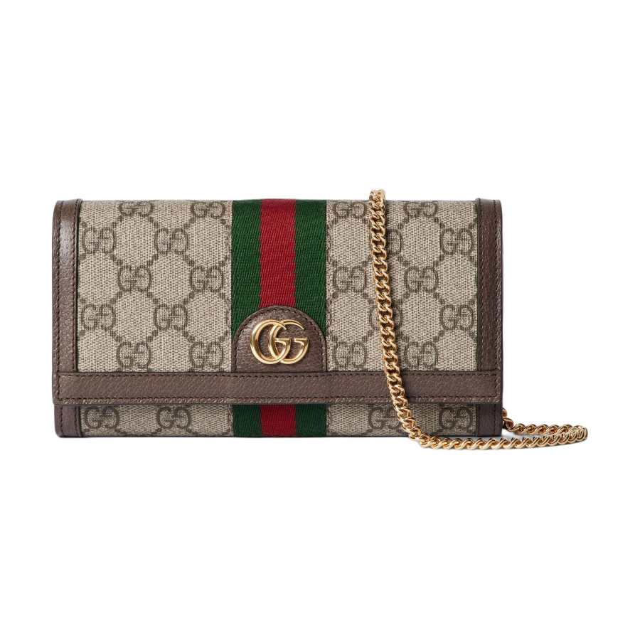 GUCCI Ophidia Canvas One Shoulder Wallet Women's Beige & Dark Brown