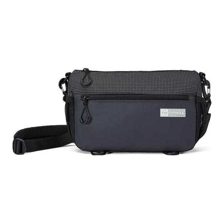 Skechers Fabric Crossbody Bag, Shoulder Bag Regular Unisex Black Plaid All Over Print