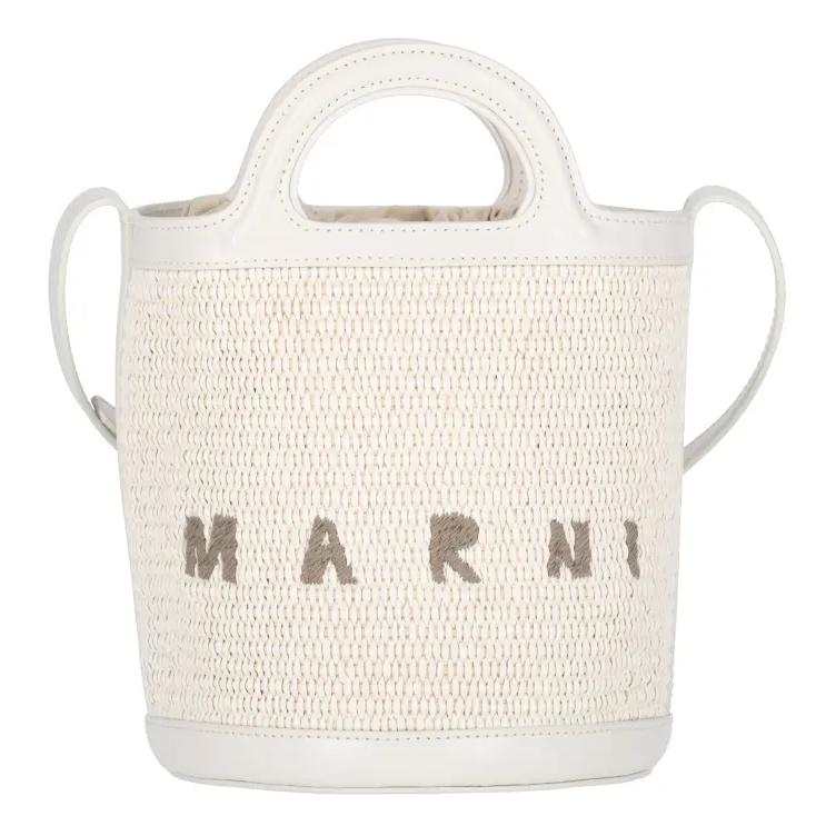 MARNI Cotton Bucket Bag, One Shoulder Handbag Small Women's White