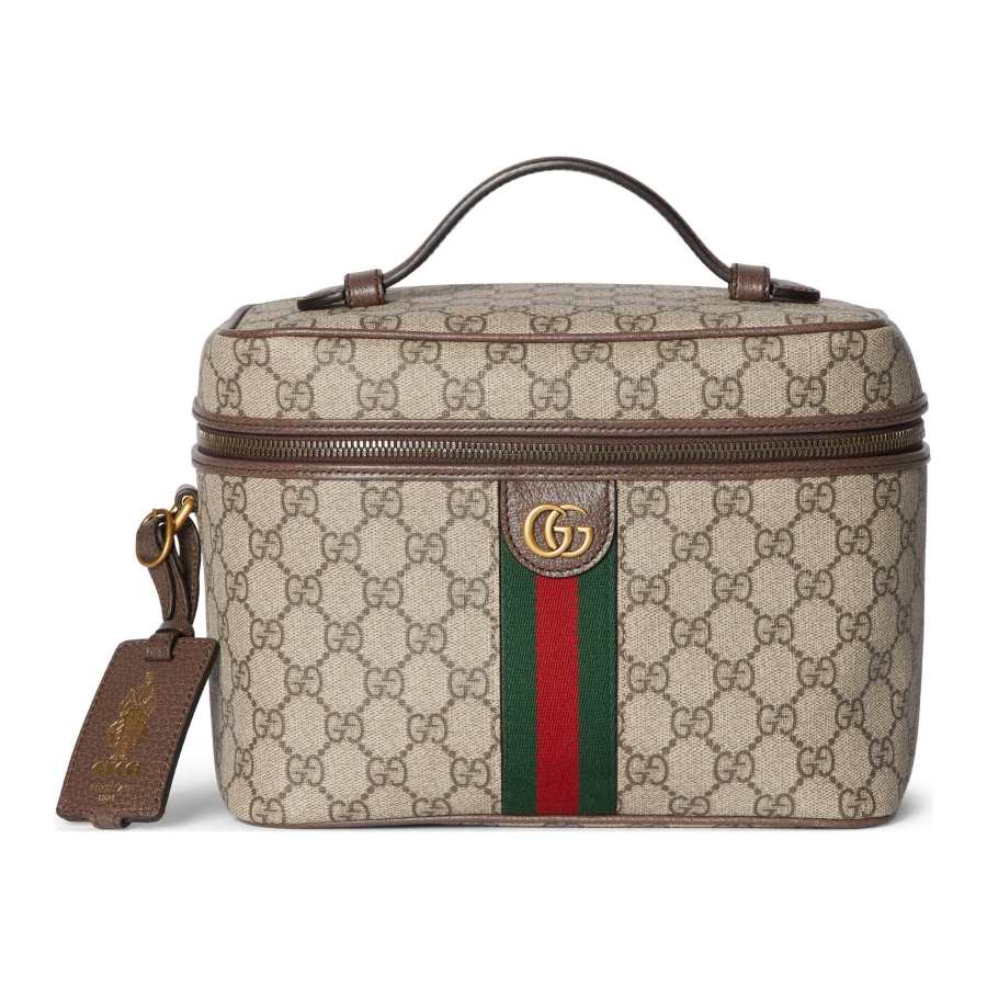 GUCCI Savoy Canvas Handbag Medium Women's Beige & Dark Brown