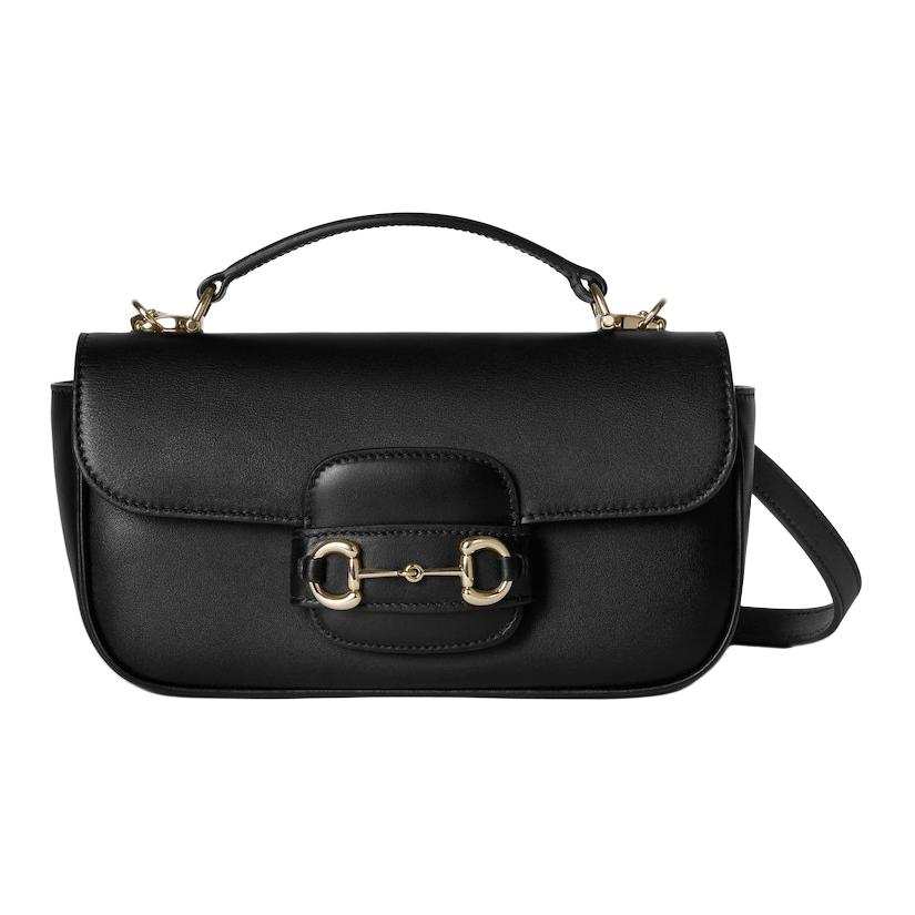GUCCI Horsebit Leather One Shoulder Handbag Small Women's Black