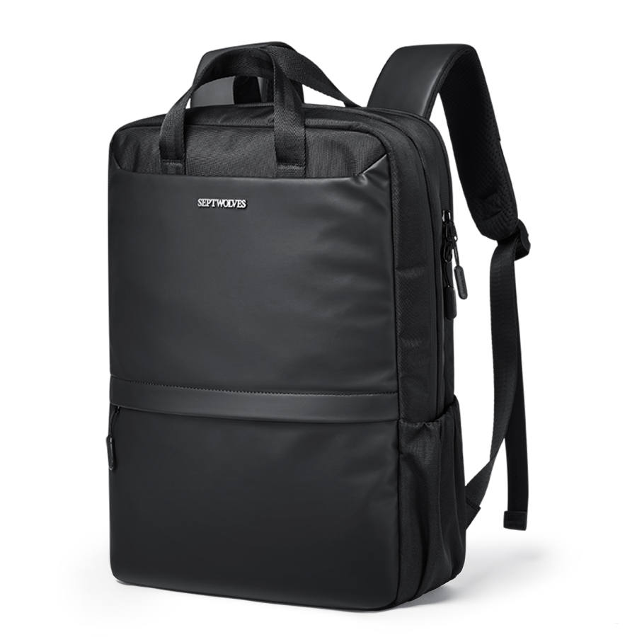 SEPTWOLVES Fabric Abrasion Resistant Water Repellent Large Capacity Backpack 16 Inch Laptop Bag QPL Men's Black