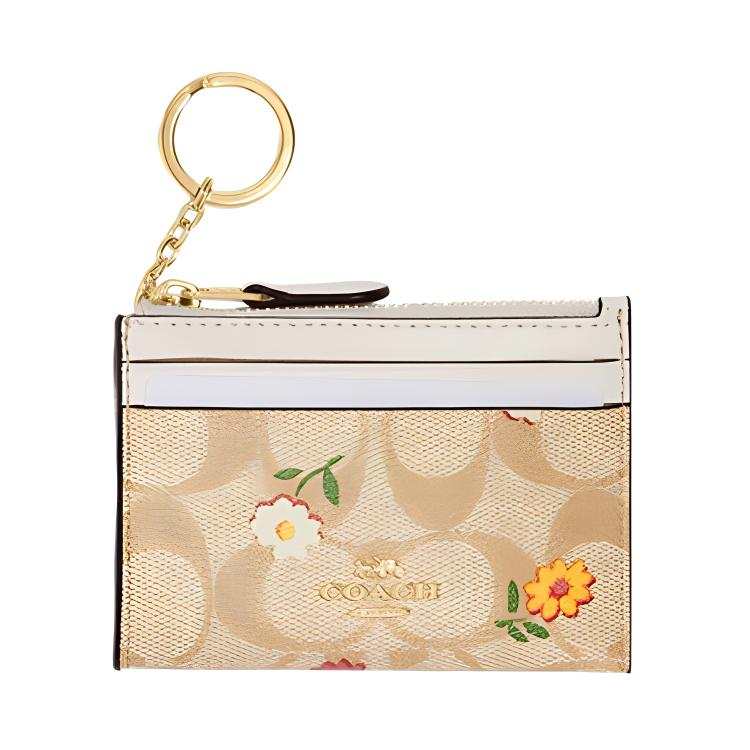 COACH Skinny Id Case Canvas With Leather Card Holder Women's Light Khaki