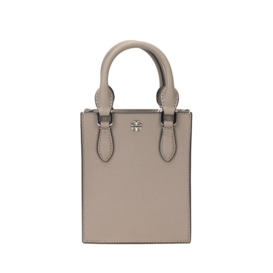 TORY BURCH Emerson Cow Leather Tote Bag, Shopping Bag, Crossbody Bag Mini Women's Silver Gray