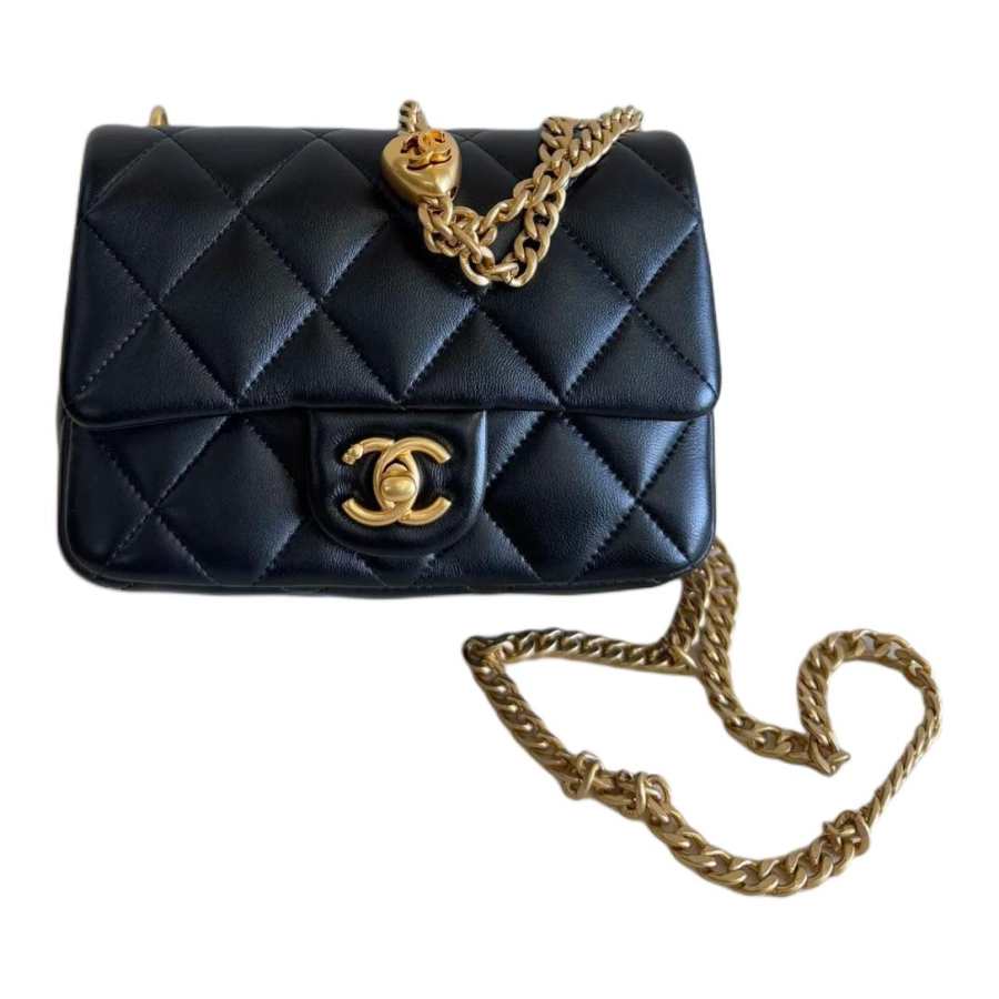 CHANEL Sheepskin Material Gold Metal Crossbody Bag, Shoulder Bag Mini Women's Black
