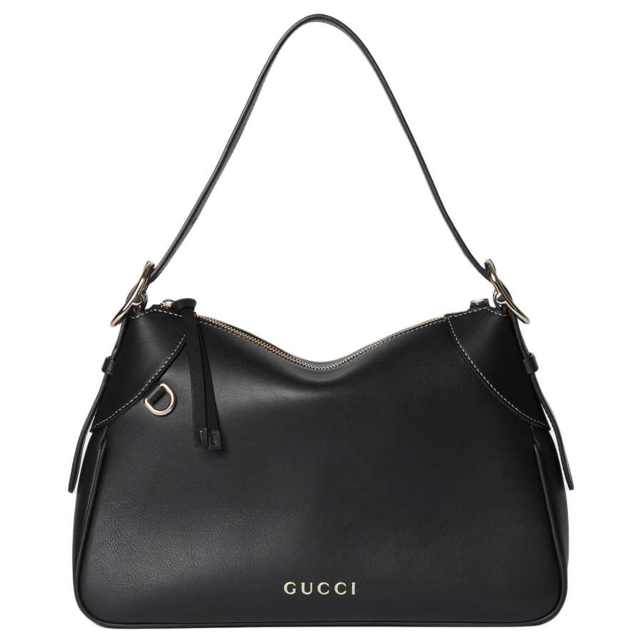 GUCCI GG Emblem Leather Shoulder Bag, Handbag, Shoulder Bag Medium Women's Black