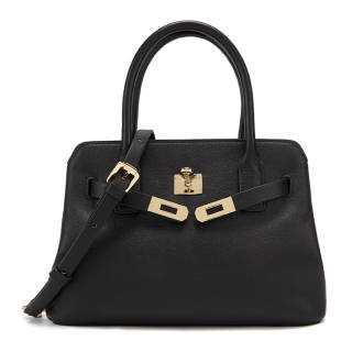 ELLE Vegetable Tanned Top Grain Cow Leather Shoulder Bag, Crossbody Bag, Handbag Medium Women's Black/Tan/Caramel